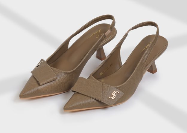 Pointed Toe Slingback Heels with Bow Detail