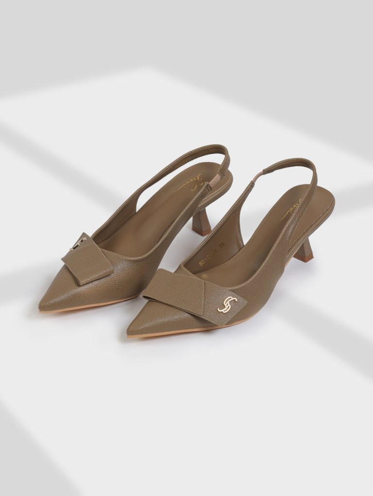 Pointed Toe Slingback Heels with Bow Detail