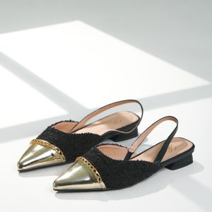 7001-15 / Metallic Trim Slingbacks Flat