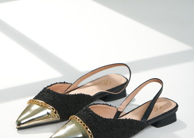 7001-15 / Metallic Trim Slingbacks Flat