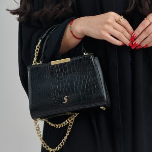 Stylish Croc-Embossed Bag with Chain Detail