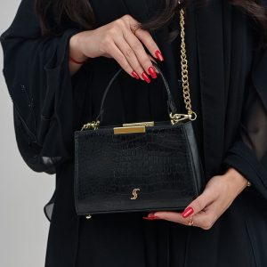 Stylish Croc-Embossed Bag with Chain Detail