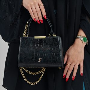 Stylish Croc-Embossed Bag with Chain Detail
