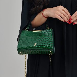 Stylish Croc-Embossed Bag with Chain Detail