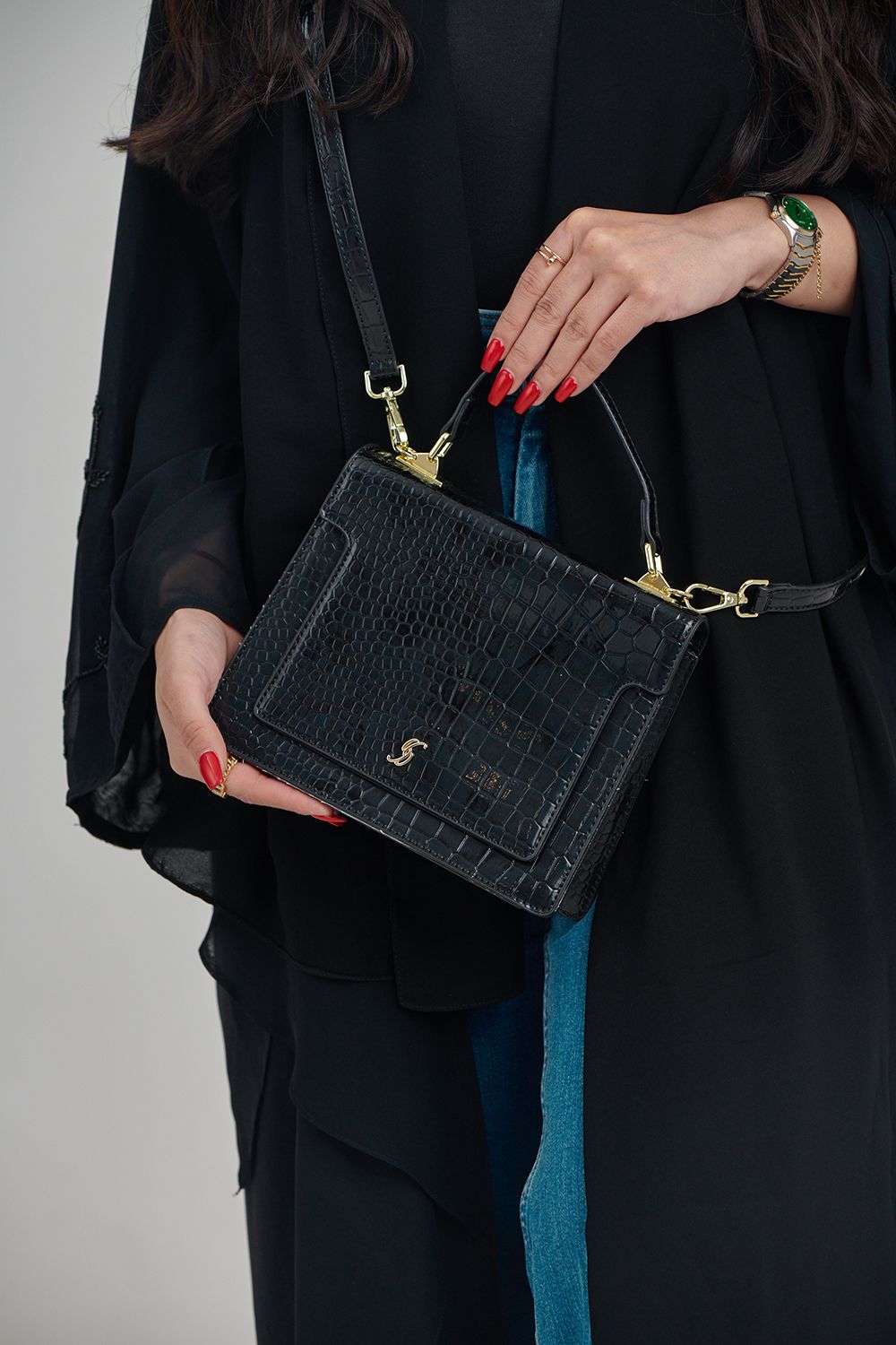 Chic Croc-Embossed Structured Handbag