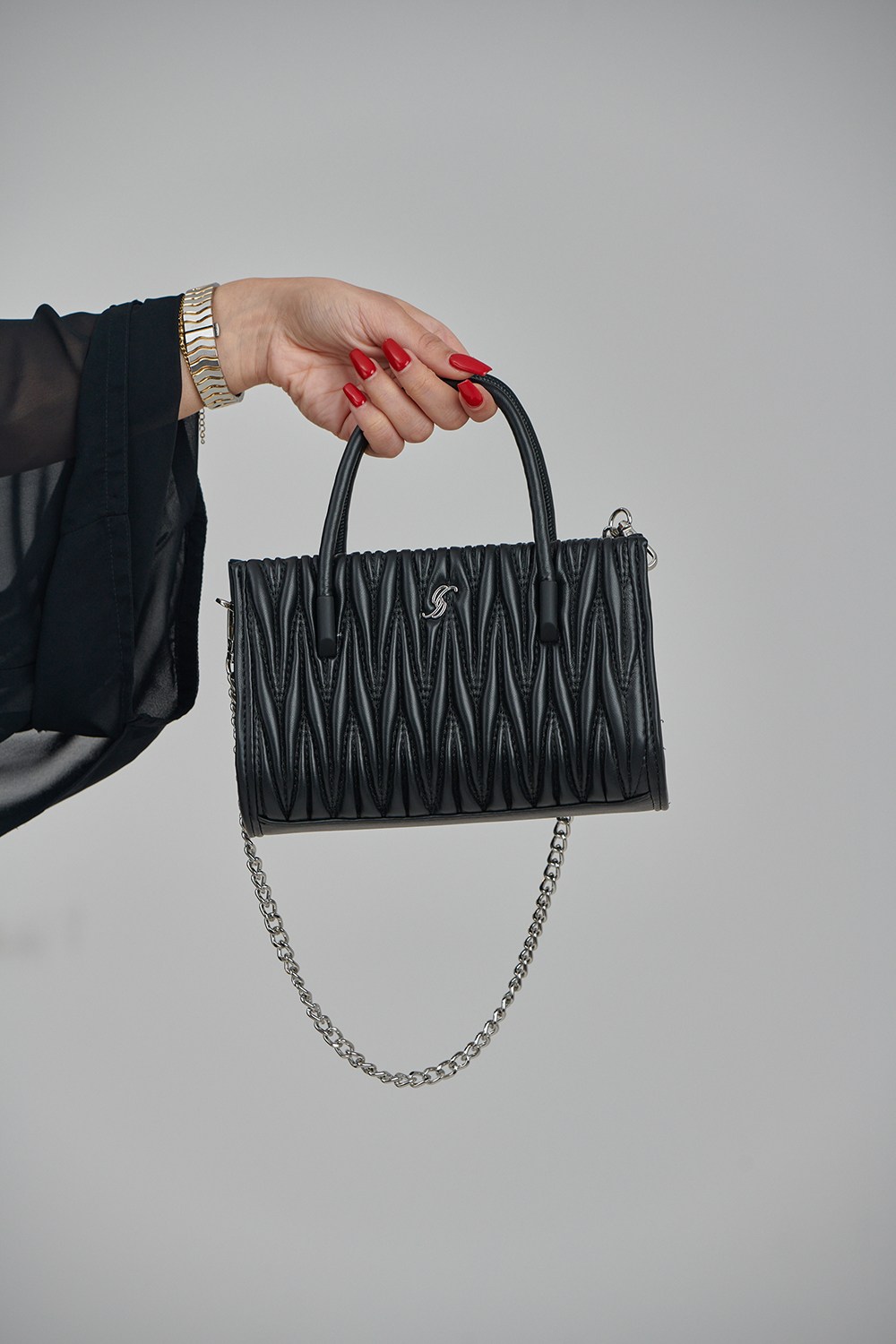 Modern Mini Textured Handbag with Chain Strap