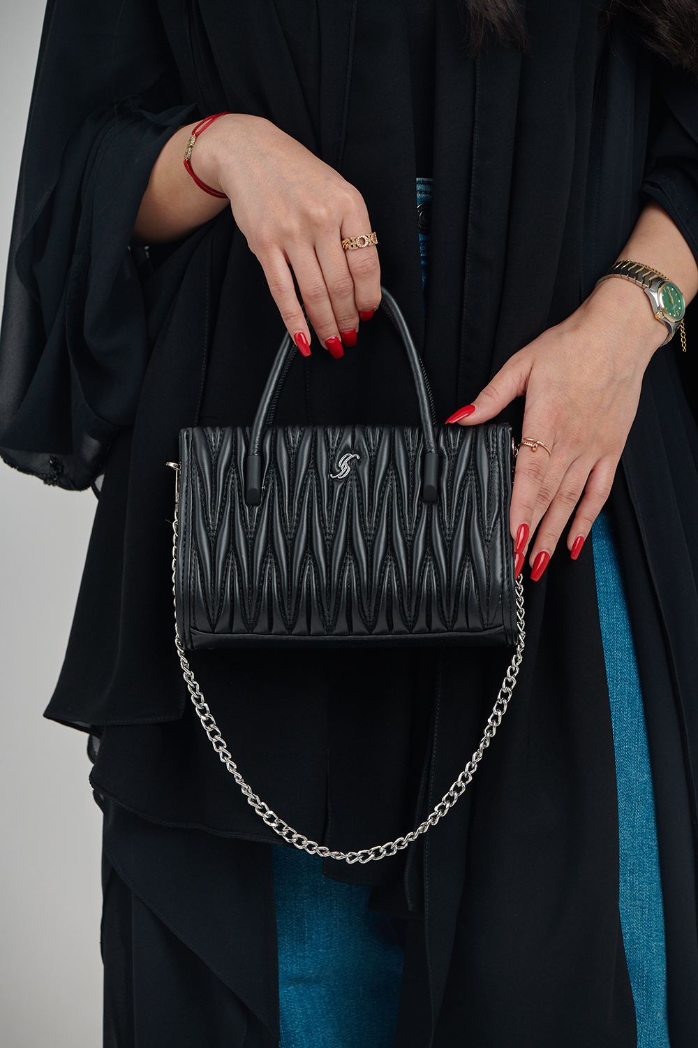 Modern Mini Textured Handbag with Chain Strap