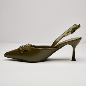Chic Metal Buckle Slingback Heels