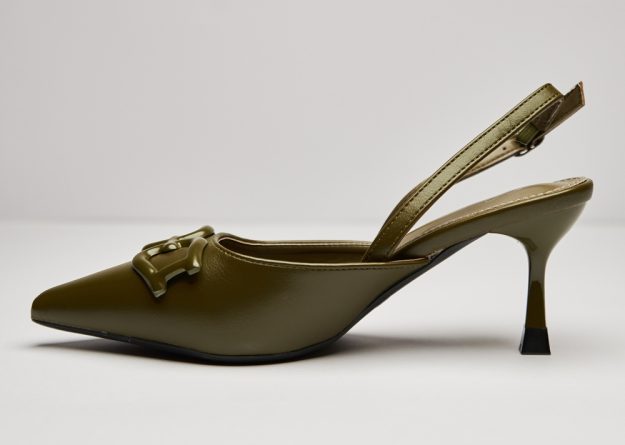 Chic Metal Buckle Slingback Heels