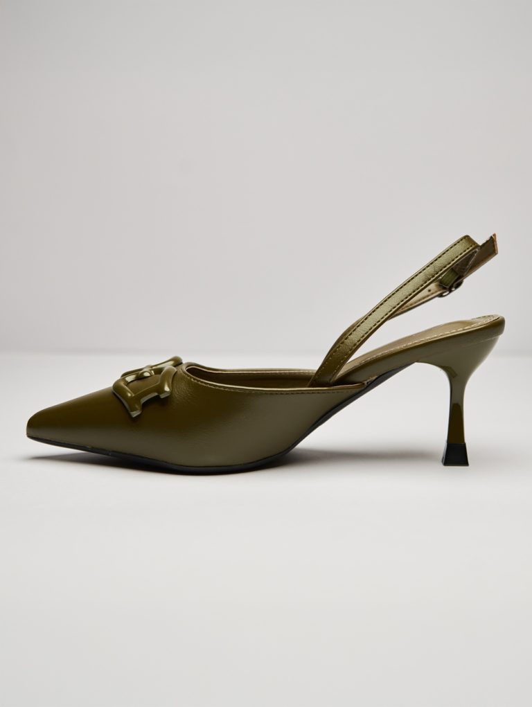 Chic Metal Buckle Slingback Heels