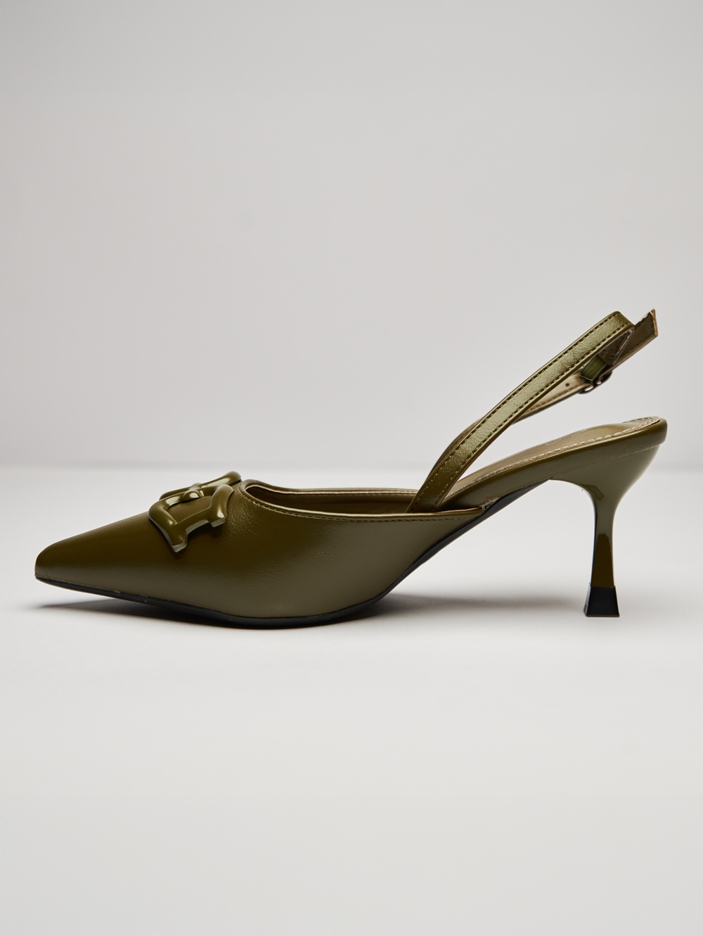 Chic Metal Buckle Slingback Heels