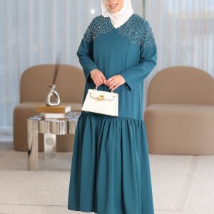Gleaming Pearl Detailed Evening Dress