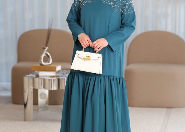 Gleaming Pearl Detailed Evening Dress