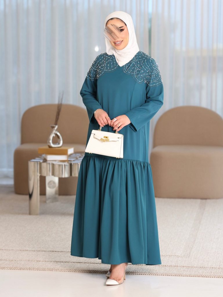 Gleaming Pearl Detailed Evening Dress