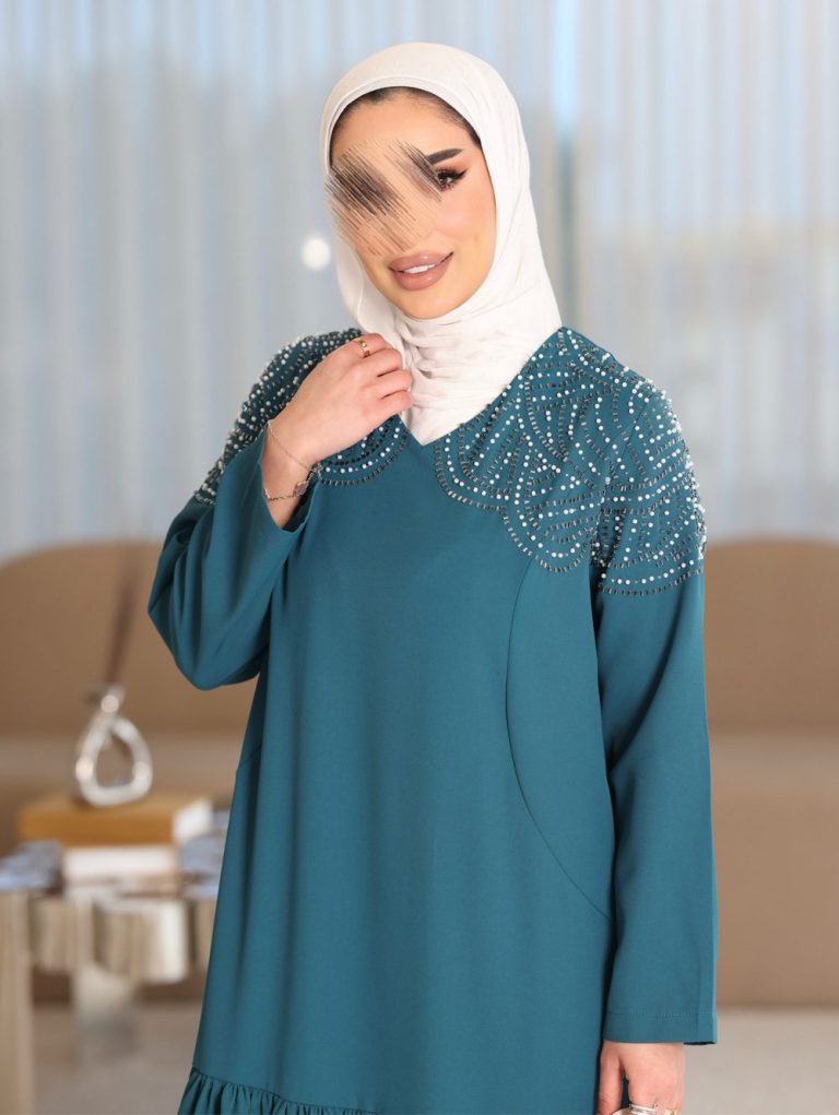 Gleaming Pearl Detailed Evening Dress