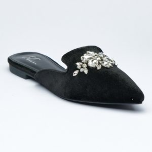 Crystalized Velvet pointed Slides