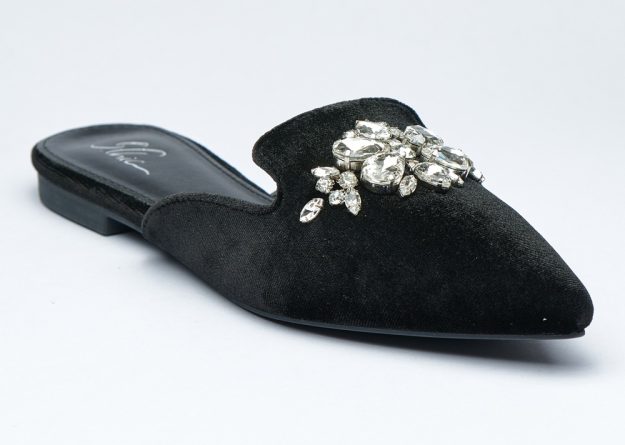Crystalized Velvet pointed Slides