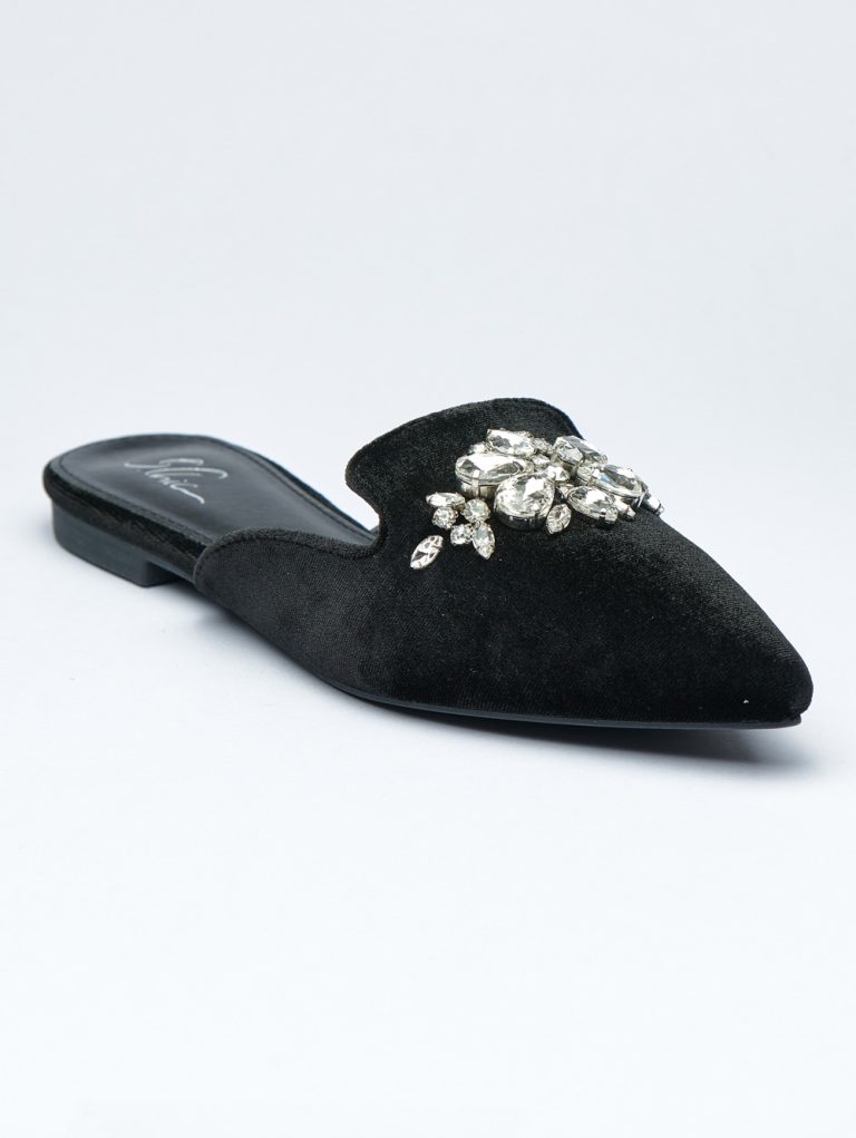 Crystalized Velvet pointed Slides