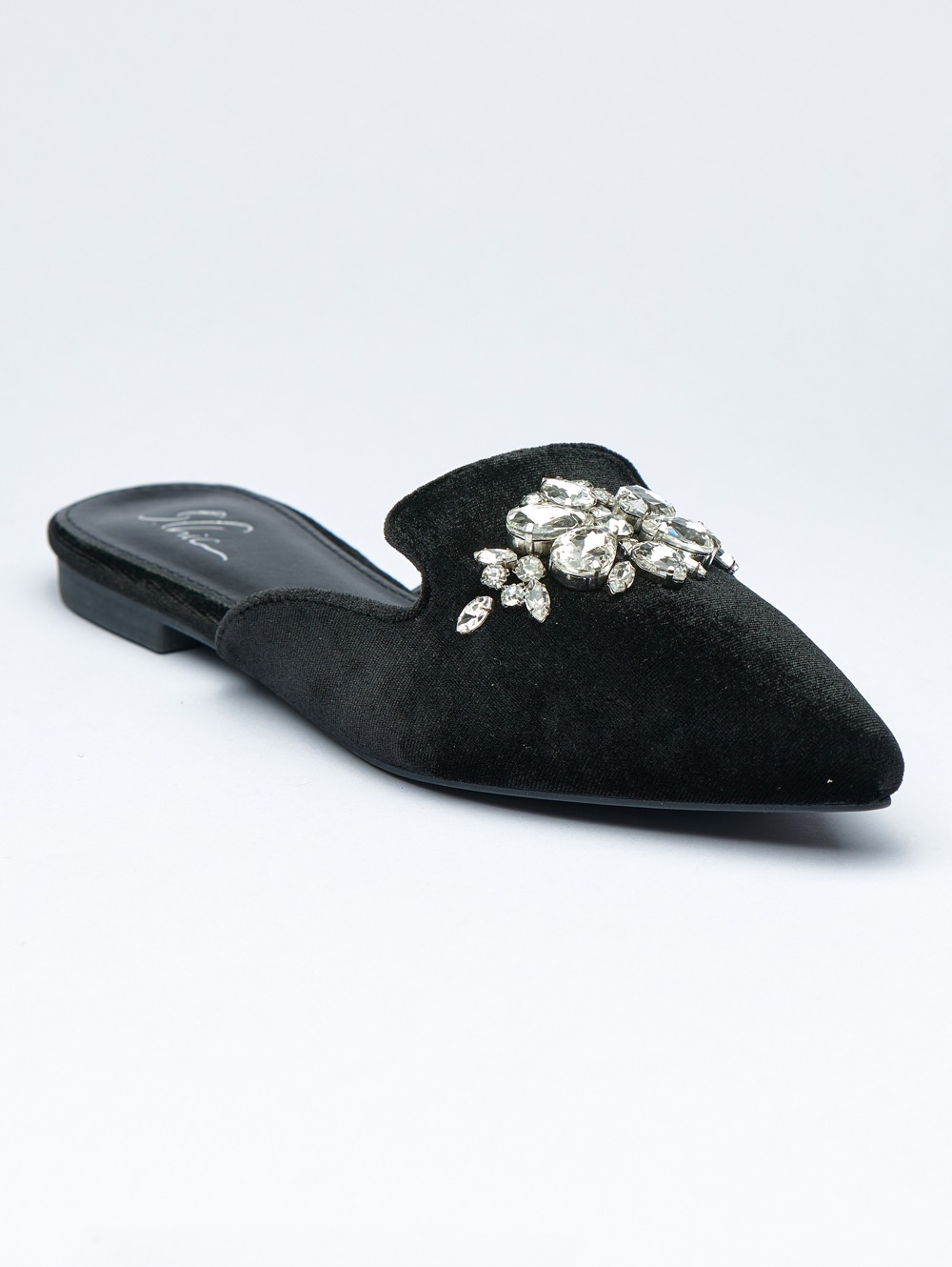 Crystalized Velvet pointed Slides