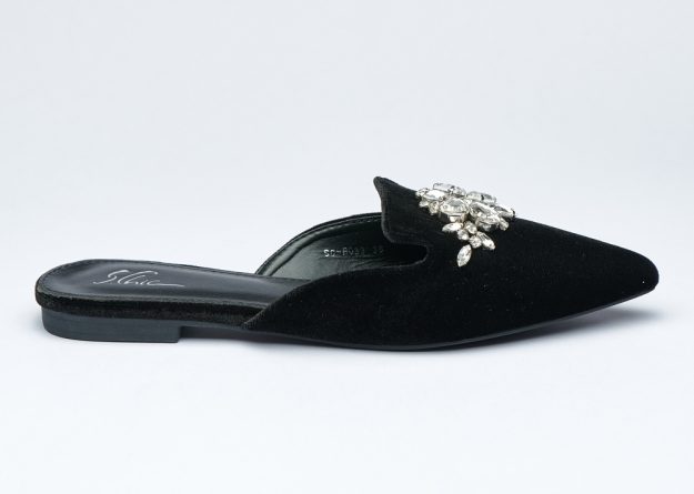 Crystalized Velvet pointed Slides