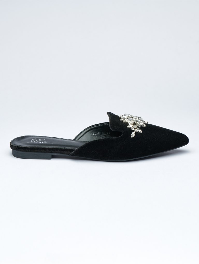 Crystalized Velvet pointed Slides
