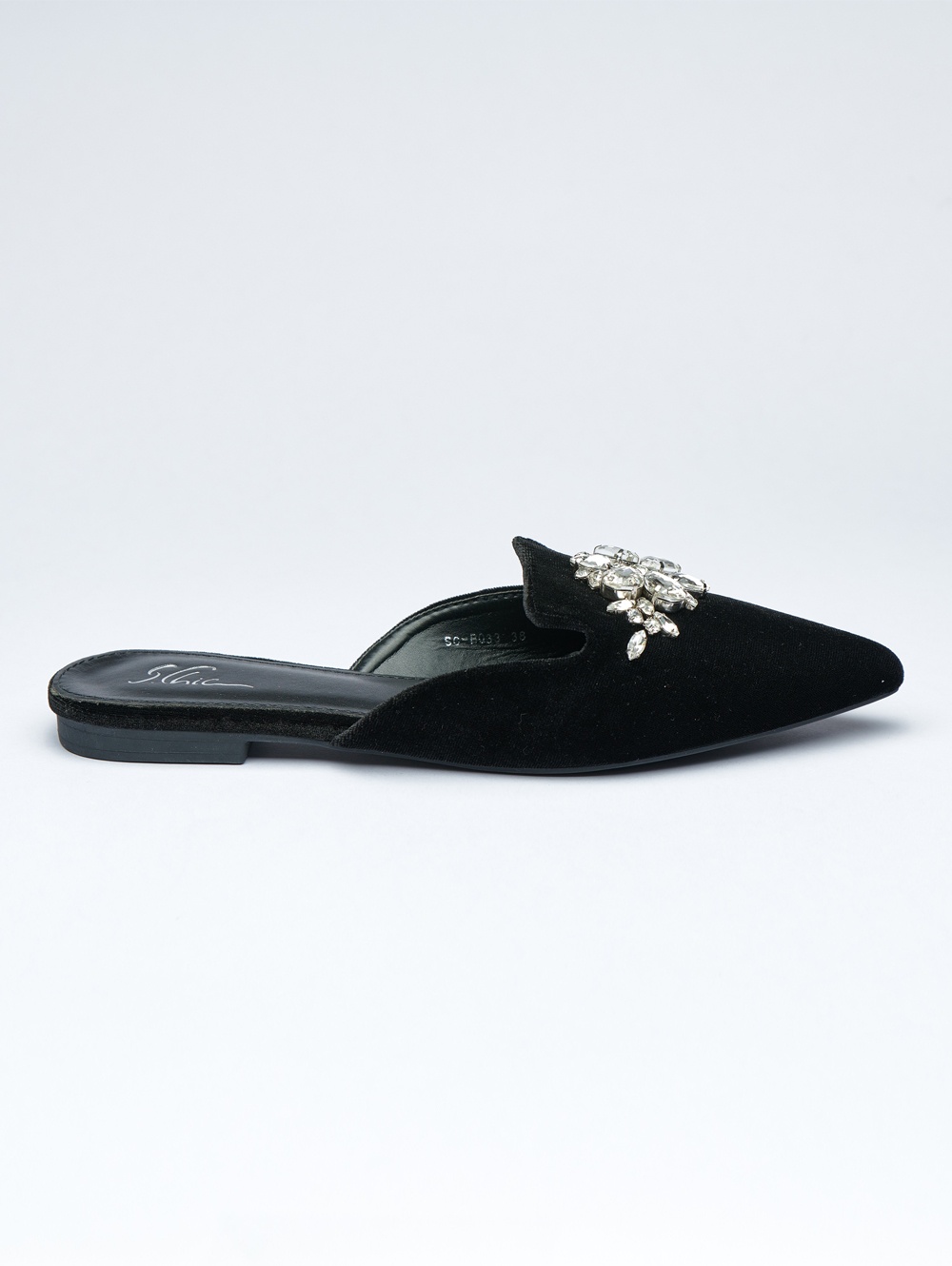 Crystalized Velvet pointed Slides