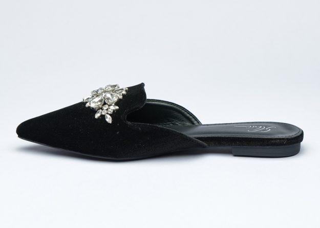 Crystalized Velvet pointed Slides
