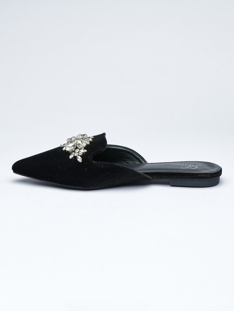 Crystalized Velvet pointed Slides