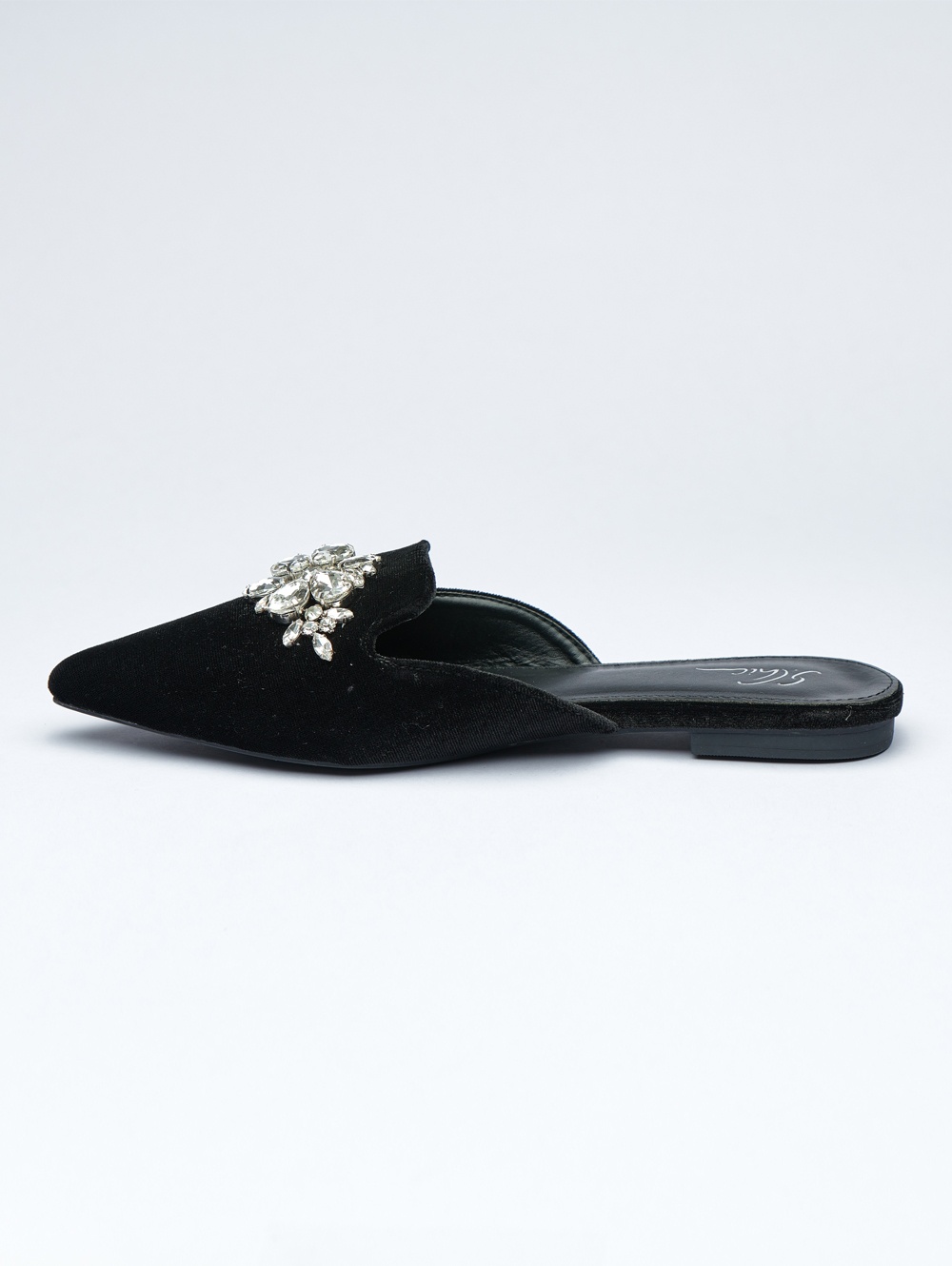 Crystalized Velvet pointed Slides