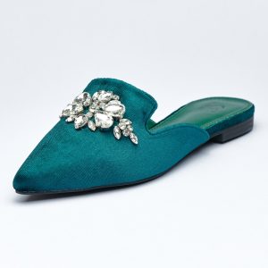 Crystalized Velvet pointed Slides