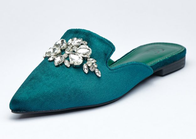 Crystalized Velvet pointed Slides