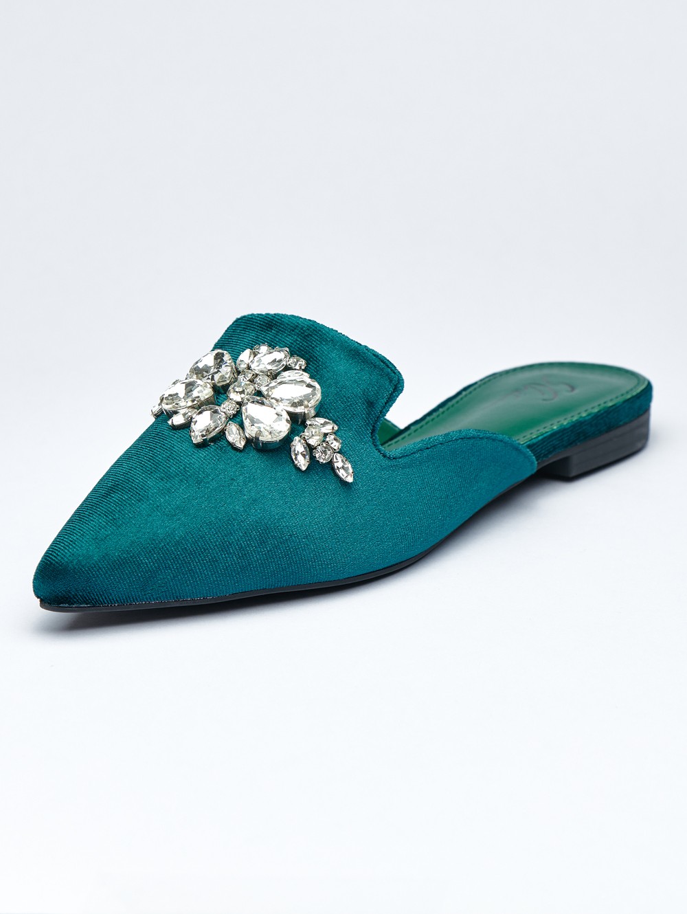 Crystalized Velvet pointed Slides