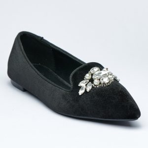 Elegent Velvet Flat shoes with crystal accessory