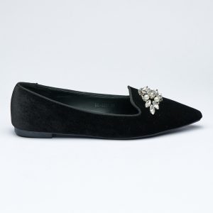 Elegent Velvet Flat shoes with crystal accessory
