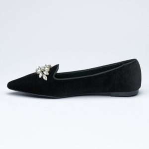 Elegent Velvet Flat shoes with crystal accessory