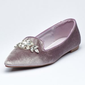 Elegent Velvet Flat shoes with crystal accessory