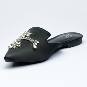 Crystal-Embellished Satin Pointed Mules