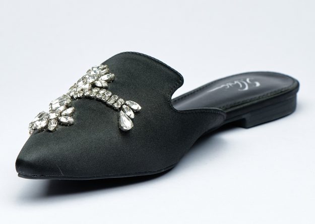 Crystal-Embellished Satin Pointed Mules