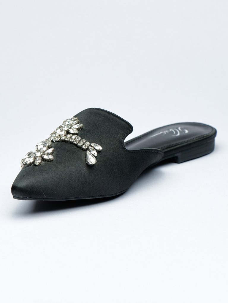 Crystal-Embellished Satin Pointed Mules