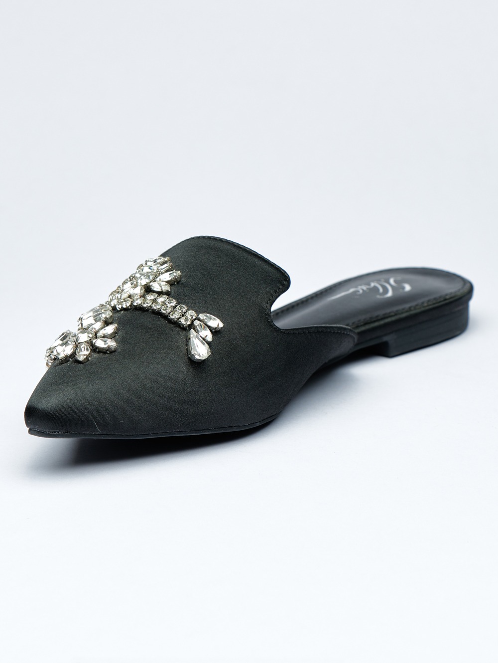 Crystal-Embellished Satin Pointed Mules