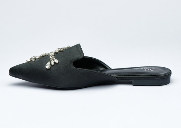 Crystal-Embellished Satin Pointed Mules