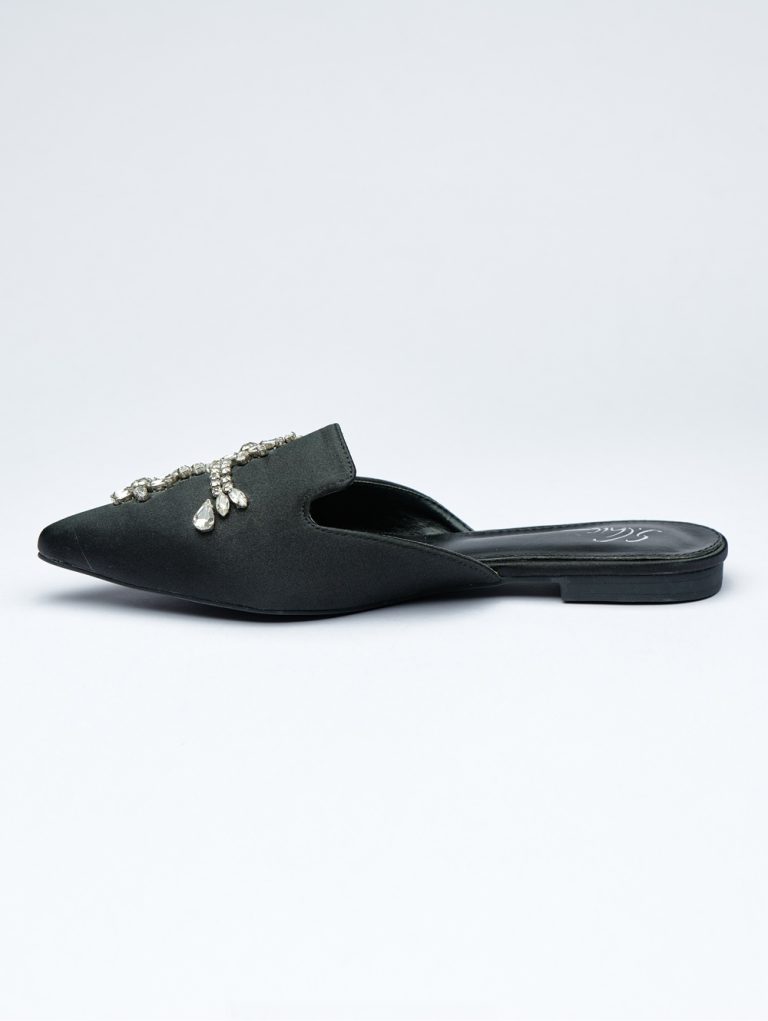Crystal-Embellished Satin Pointed Mules