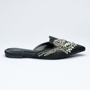 Crystal-Embellished Satin Pointed Mules