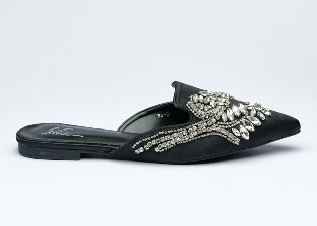 Crystal-Embellished Satin Pointed Mules
