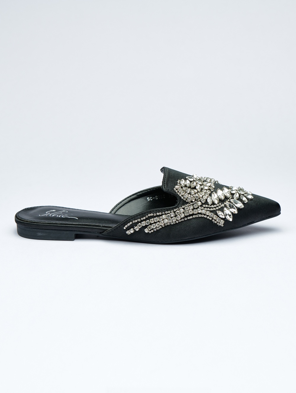 Crystal-Embellished Satin Pointed Mules