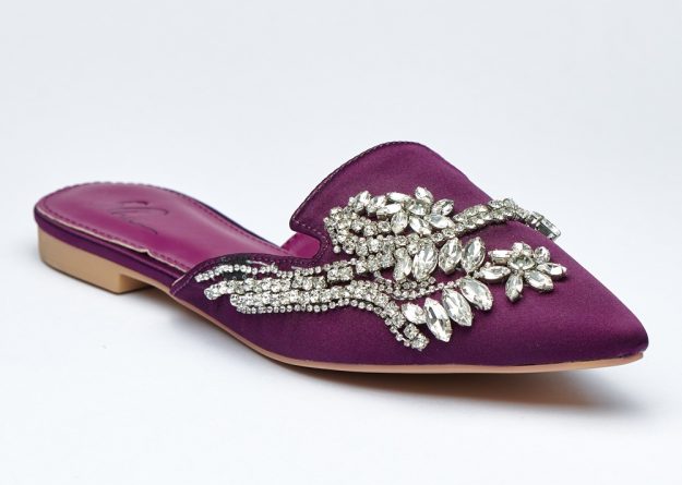 Crystal-Embellished Satin Pointed Mules