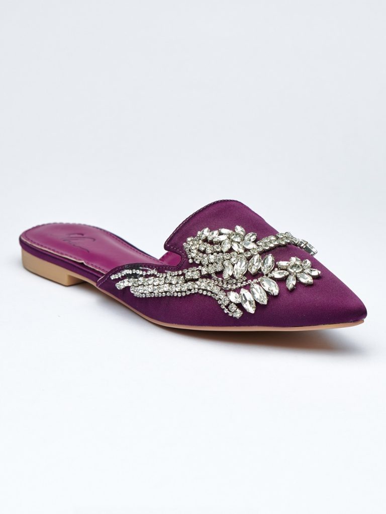 Crystal-Embellished Satin Pointed Mules