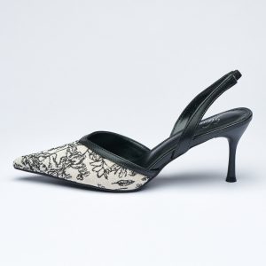 Black and White Printed Slingback High Heel