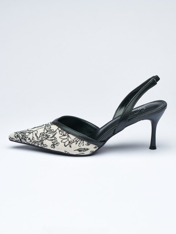 Black and White Printed Slingback High Heel