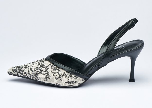 Black and White Printed Slingback High Heel